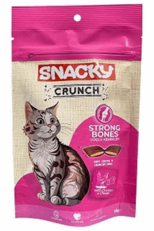 Snacky Crunch Strong Bones Güçlü Kemikler için Tavuk ve Peynirli Kedi Ödül Maması 60gr